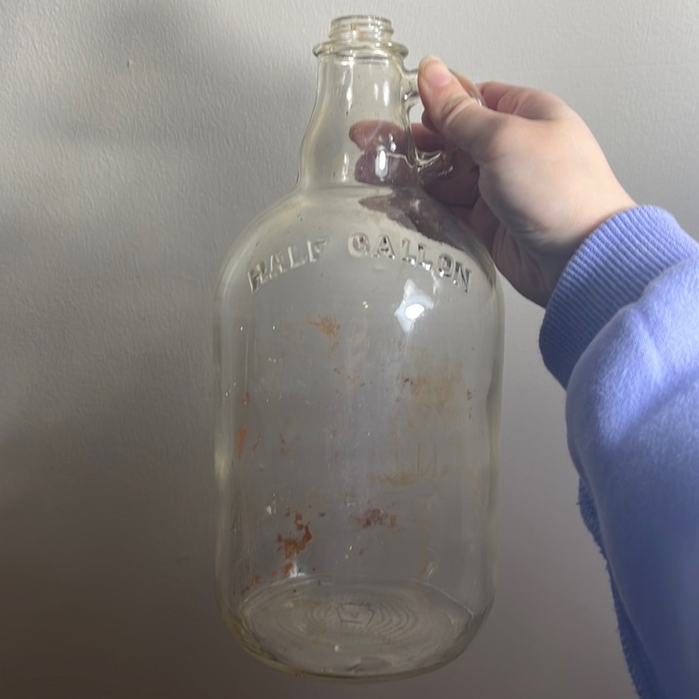 Half gallon huge whiskey / alcohol vintage antique glass bottle jug